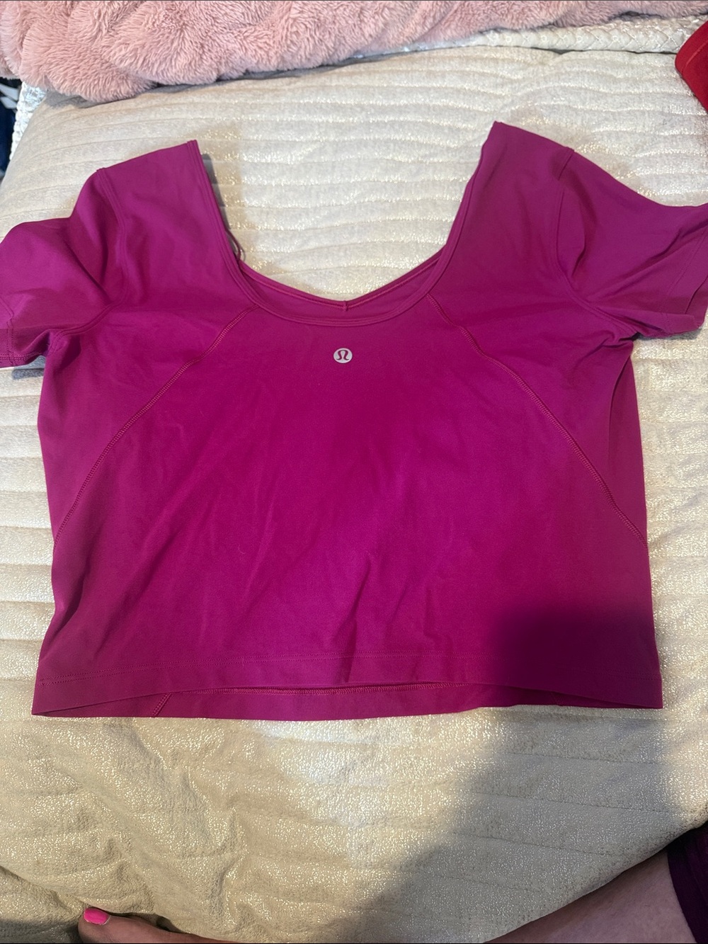 lululemon athletica Crop Scoop Neck Top - Fuchsia